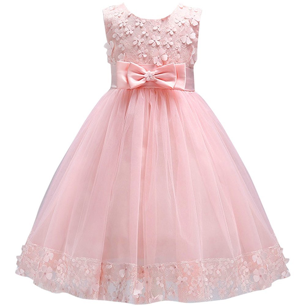 IBTOM CASTLE Big Little Girl Ball Gown Lace Flower Girl Dresses for Wedding Blush 4t