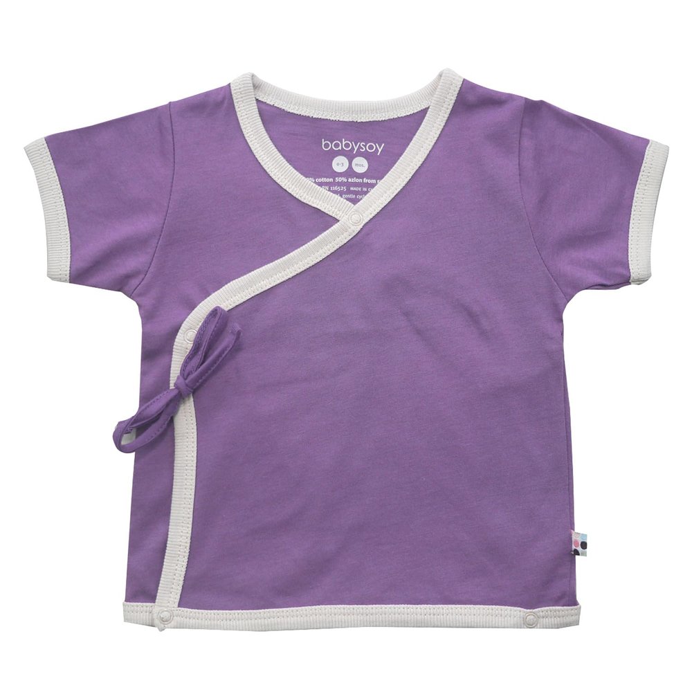 Babysoy Baby Short Sleeve Kimono Tee (6-12 Months, Wineberry)