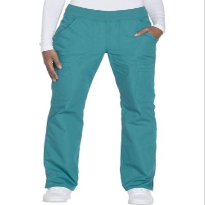 Cherokee Women's Mid Rise Straight Leg Pull-on Pant, XX-Small Petite, Teal Blue