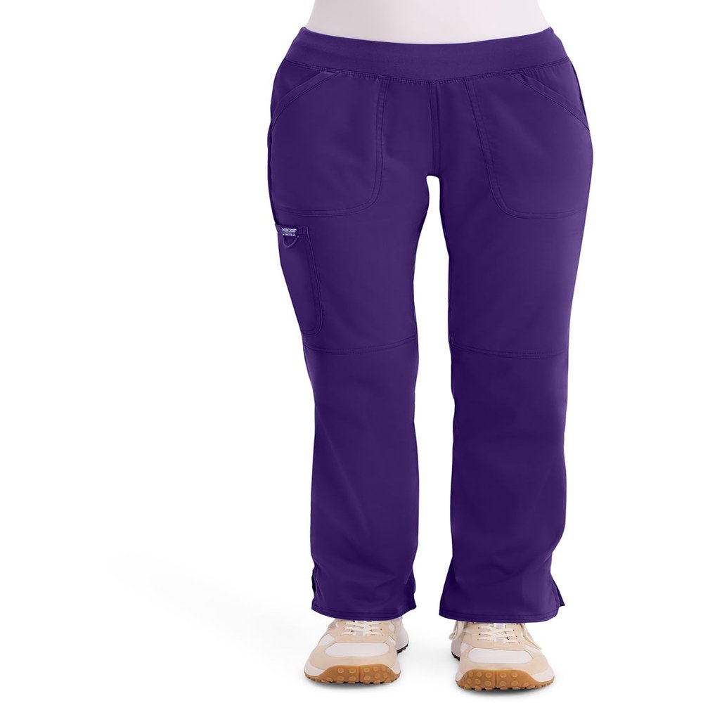 Cherokee Women's Mid Rise Straight Leg Pull-on Pant, X-Small Petite, Grape