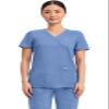 Cherokee Scrubs Top for Women Mock Wrap with 3 Pockets, Soft, 2-Way Stretch & Durable Fabric - WW610, XXS, Ciel view 1