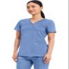 Cherokee Scrubs Top for Women Mock Wrap with 3 Pockets, Soft, 2-Way Stretch & Durable Fabric - WW610, XXS, Ciel view 2