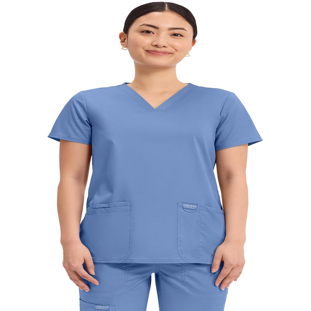Cherokee Women's V-Neck Top, Ciel Blue, X-Large