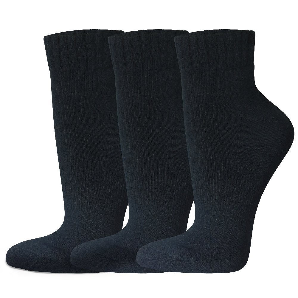 COUVER Unisex Black Running Tennis, and Casua Use Cushion Quarter Socks, Medium Size (3 Pack)