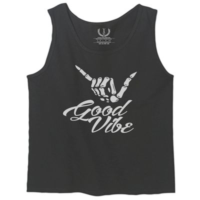 0013. Big Good Vibe Bones Hand Shaka Cool Vintage Hipster Graphic Men's Tank Top (Charcoal, Small)