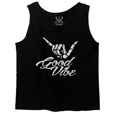 0013. Big Good Vibe Bones Hand Shaka Cool Vintage Hipster Graphic Men's Tank Top (Black, Small)