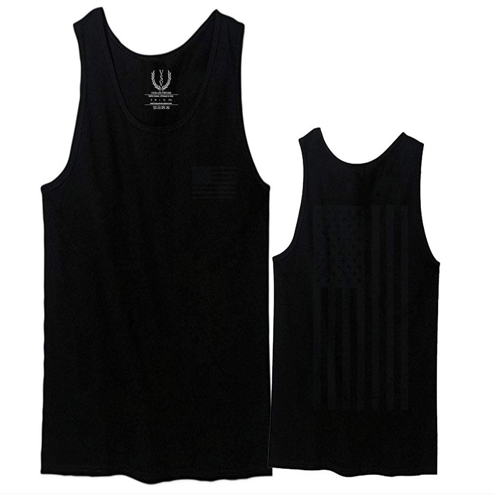 0021. Vintage American Flag United States of America Military us USA Patriotic Style Men's Tank Top (Black, X-Large)