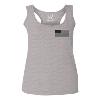 0021. Vintage American Flag United States of America Military us USA Patriotic Style Women's Tank Top Racerback (Light Gray Large)
