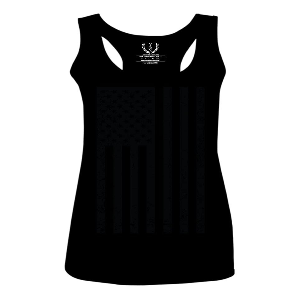 0022. Vintage American Flag United States of America Military us USA Women's Tank Top Racerback (Black, Small)
