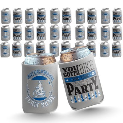 Custom Bike Team Can Coolers You Gotta Bike for Your Right to Party Sleeves, Set of 12 Personalized 1216oz Can/Bottle Coolies for Cycling Teams & Events