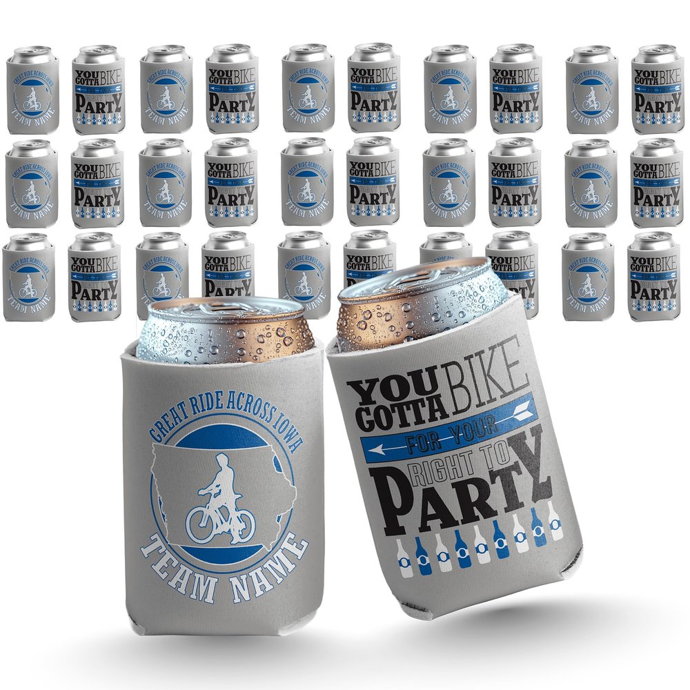 Custom Bike Team Can Coolers You Gotta Bike for Your Right to Party Sleeves, Set of 12 Personalized 1216oz Can/Bottle Coolies for Cycling Teams & Events