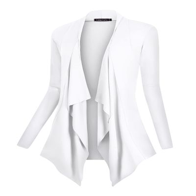 Urban CoCo Women's Drape Front Open Cardigan Long Sleeve Irregular Hem (S, White)