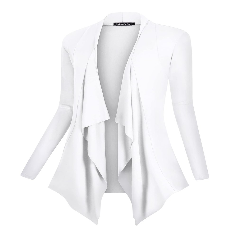 Urban CoCo Women's Drape Front Open Cardigan Long Sleeve Irregular Hem (S, White)