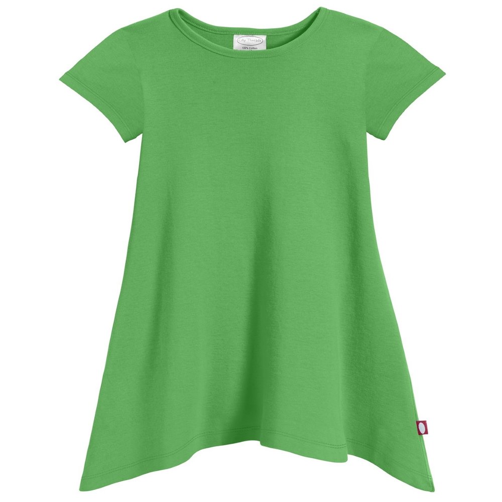 City Threads Girls' Shark Bite Short Sleeve Tunic Top Blouse Shirt Stylish Modern All Cotton for Sensitive Skins SPD Sensory Friendly, Elf, 18/24m