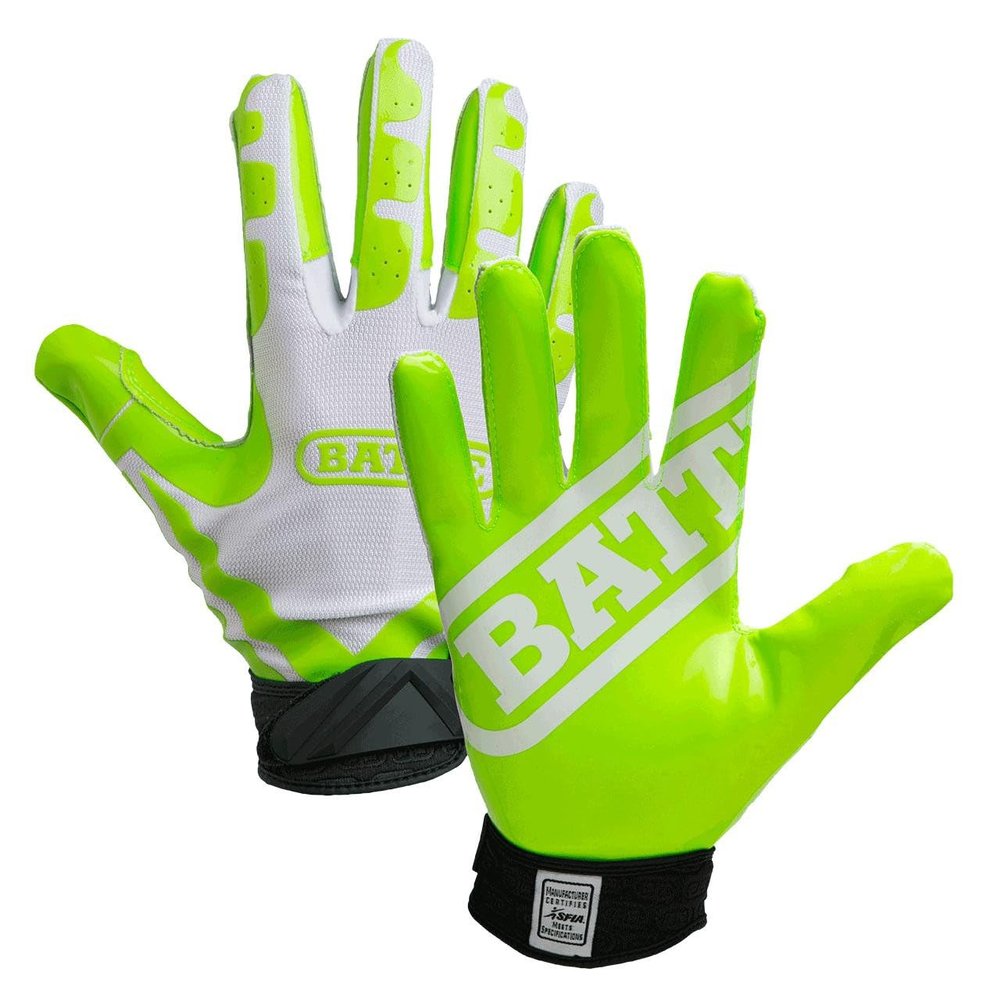 Battle Sports Ultra-Stick Wide Receiver Football Gloves - Adult & Youth Football Gloves - Adult X-Large, Neon Green/White