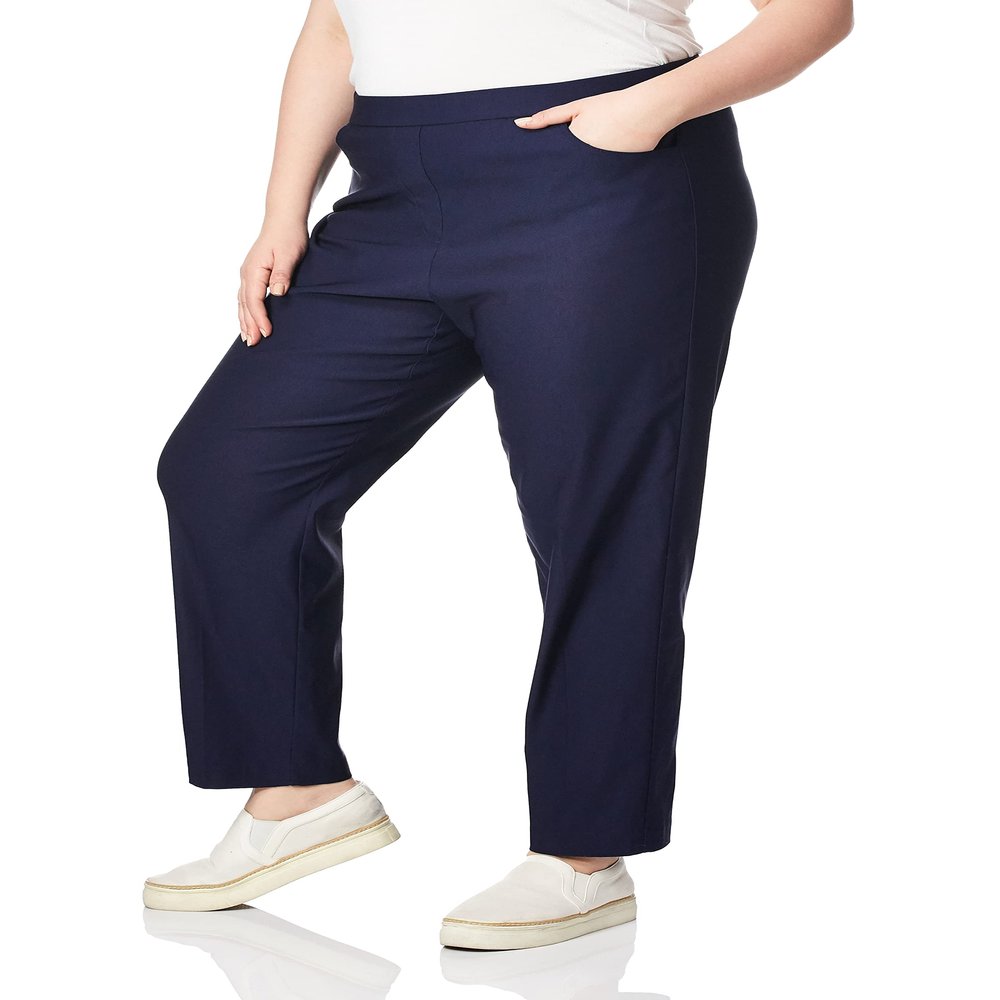 Alfred Dunner Womens Allure Slimming Petite Short Stretch Pants - Modern Fit, Figure Flattering Style, Contoured Cut, Navy, 10P
