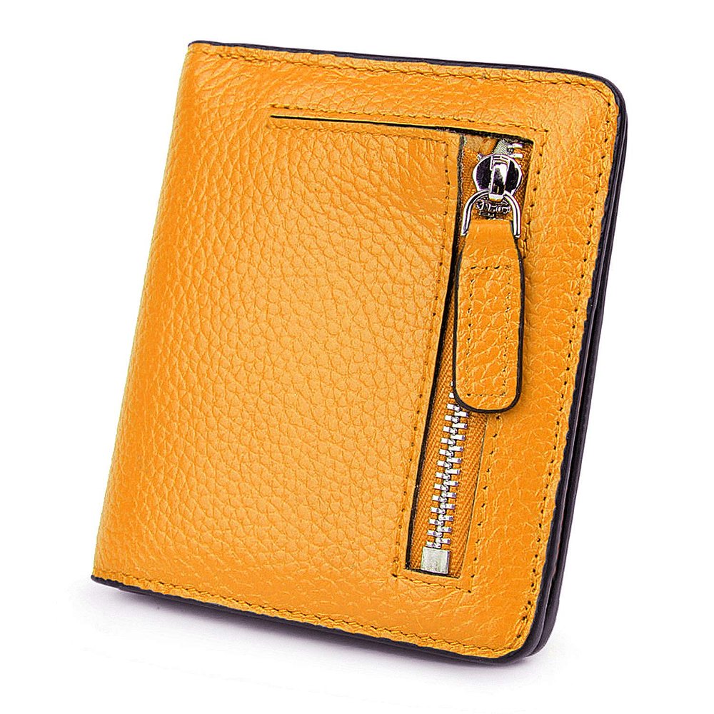 AINIMOER Small Leather Wallet for Women, Ladies Credit Card Holder RFID Blocking Women's Mini Bifold Pocket Purse, Yellow