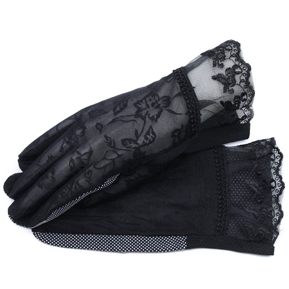 URSFUR Women Summer Outdoor Driving Gloves Anti Sun Uv Lace Touchscreen Non-slip Black 2
