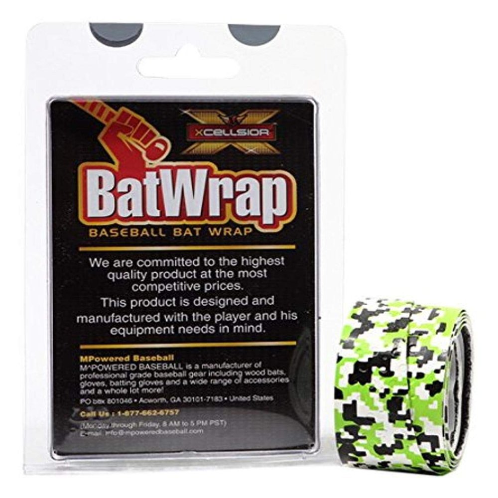 MPowered Baseball Dura Soft Bat Wrap, 1" Wide x 36" Long, Green/Black/White Camo
