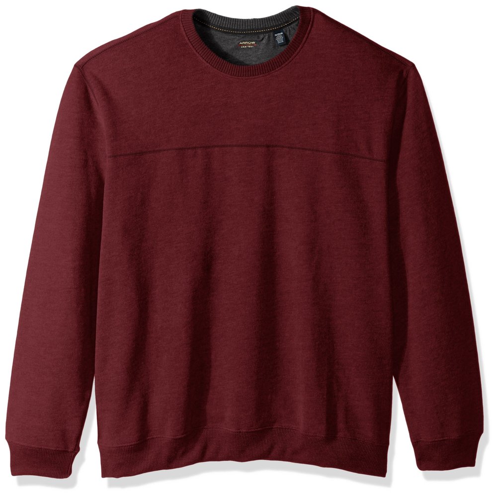 Arrow 1851 Men's Big Saranac Long Sleeve Crewneck Sueded Pullover, Chocolate Truffle Heather, 4X-Large Tall