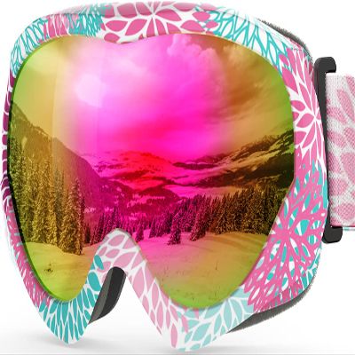 OutdoorMaster Kids Ski Goggles, Snow Goggles for Boys & Girls with 100% UV Protection (Flower Pattern Frame + VLT 13% Grey Lens with Full REVO Pink)