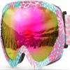 OutdoorMaster Kids Ski Goggles, Snow Goggles for Boys & Girls with 100% UV Protection (Flower Pattern Frame + VLT 13% Grey Lens with Full REVO Pink) view 1