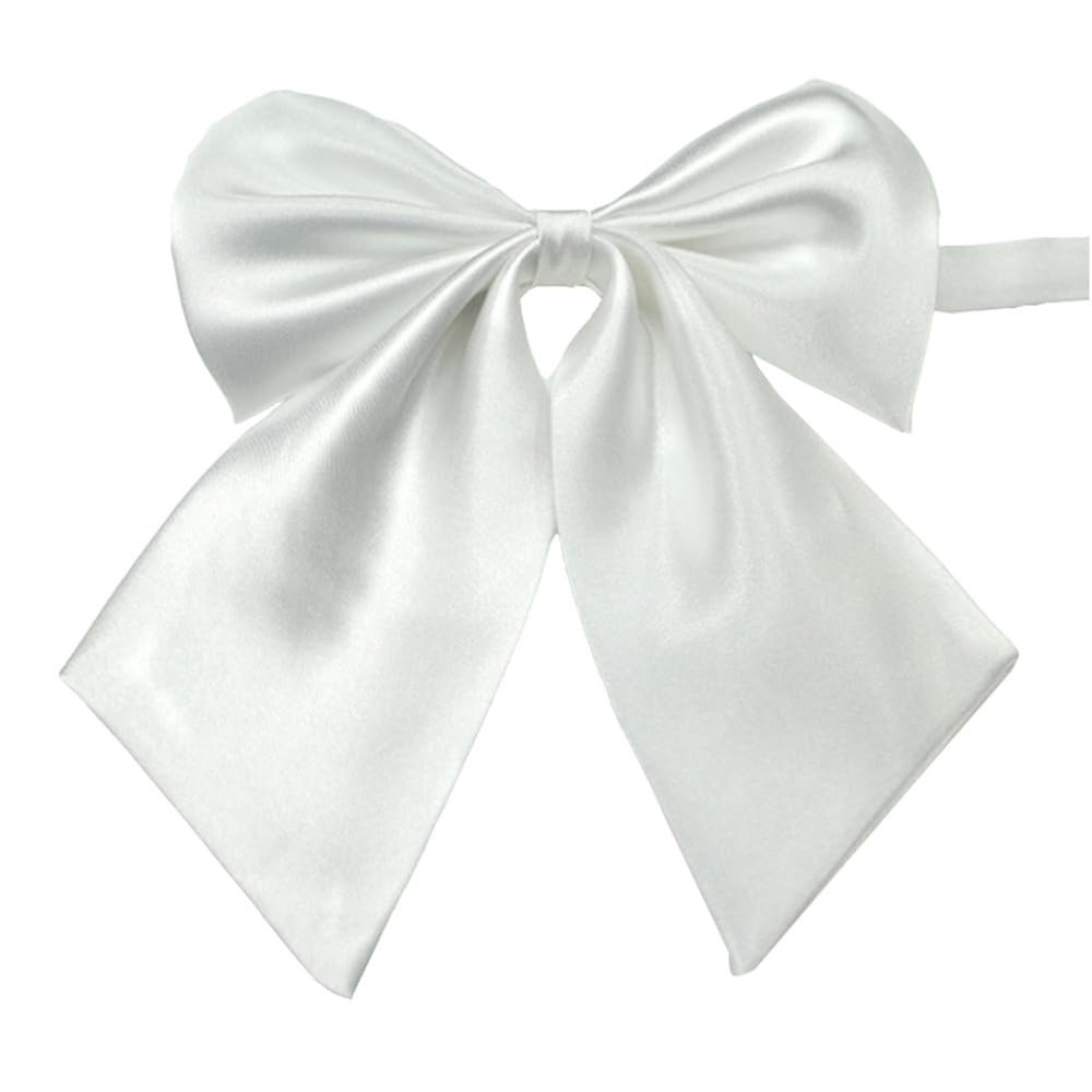 AKOAK Adjustable Pre-tied Bow Tie Solid Color Bowties for Women ties,White