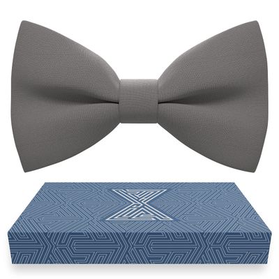 Bow Tie House Men's Classic Pre-Tied Bow Tie Formal Solid Tuxedo (Large, Grey Fog)