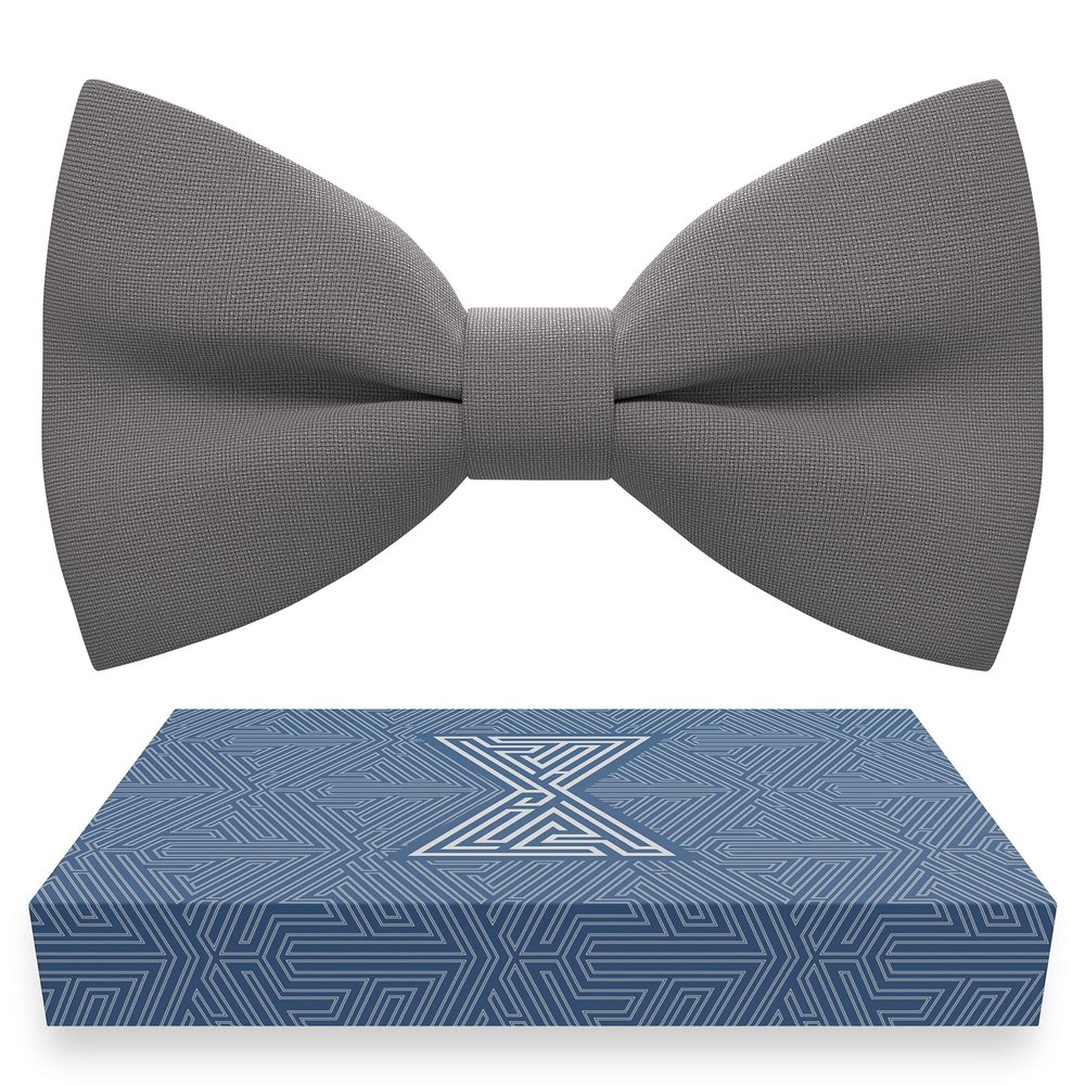 Bow Tie House Men's Classic Pre-Tied Bow Tie Formal Solid Tuxedo (Large, Grey Fog)