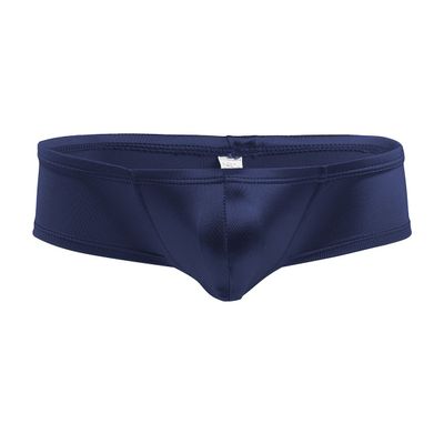 FEESHOW Men's Shiny Low Rise Bikini Briefs Bulge Pouch Cheeky Underwear Swimwear Dark Navy Large (waistline:28.0-38.5")