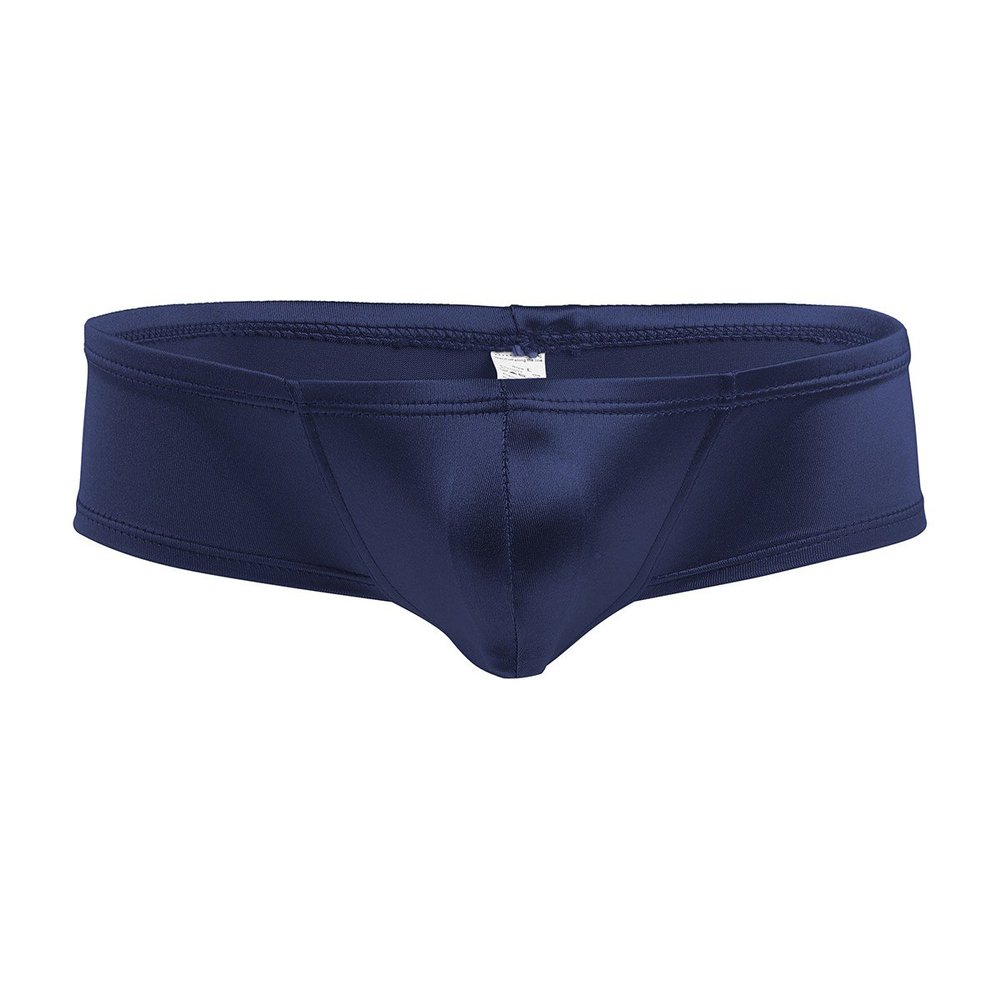 FEESHOW Men's Shiny Low Rise Bikini Briefs Bulge Pouch Cheeky Underwear Swimwear Dark Navy Large (waistline:28.0-38.5")