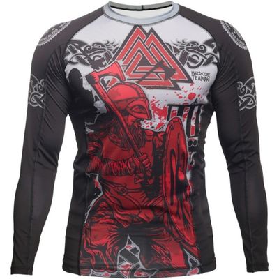 Hardcore Training Viking 2.0 Men's Rash Guard Compression Long Sleeve MMA No-Gi Tight BJJ Grappling Base Layer Fitness Black