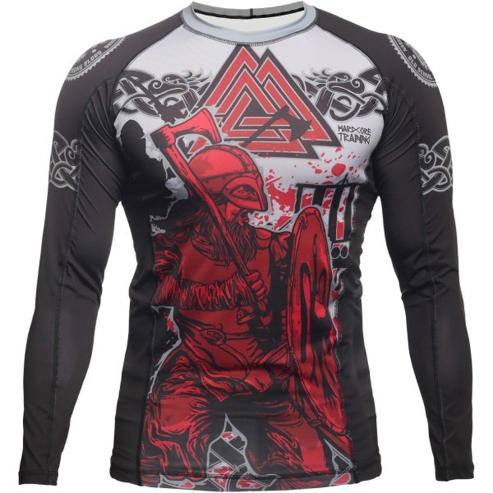 Hardcore Training Viking 2.0 Men's Rash Guard Compression Long Sleeve MMA No-Gi Tight BJJ Grappling Base Layer Fitness Black