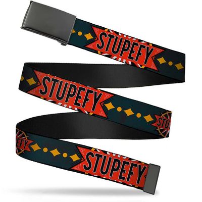 Buckle-Down Web Belt, STUPEFY Sunburst Charcoal/Black/Gold/Red/White, 1.0" Wide - Fits up to Kids Size 20