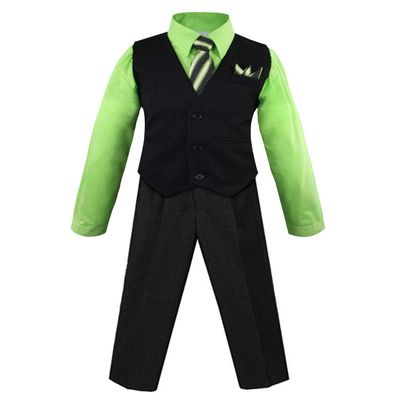 Luca Gabriel Toddler Boys' 4 Piece Pinstripe Vest Shirt Tie Pant and Hanky Set Lime - 4t