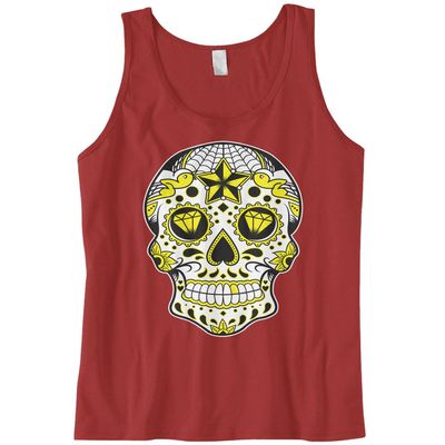 Cybertela Men's Dia De Los Muertos Sugar Skull Tank Top (Red, Small)