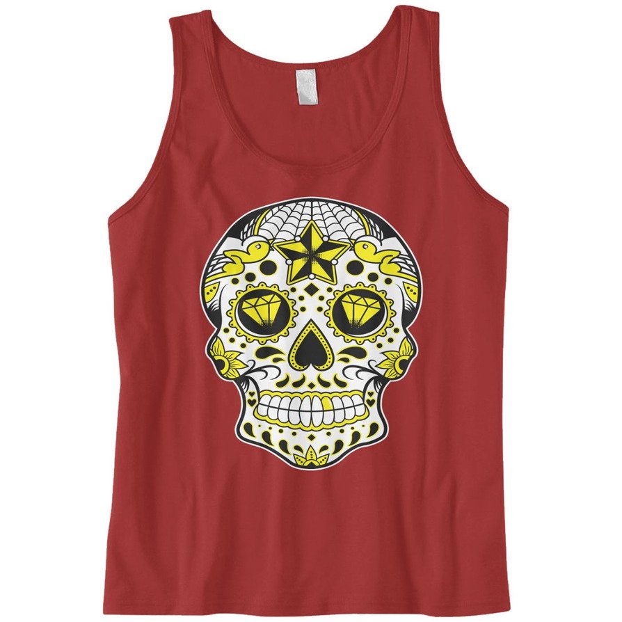 Cybertela Men's Dia De Los Muertos Sugar Skull Tank Top (Red, Small)