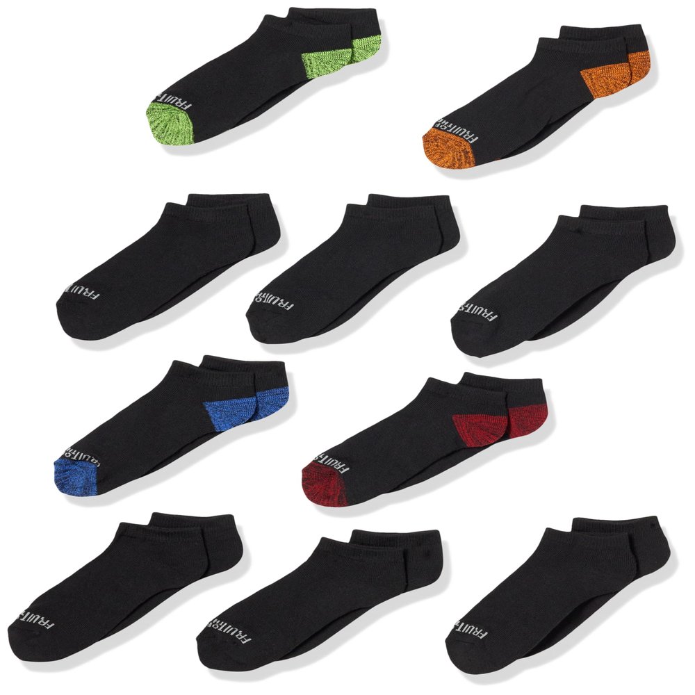 Fruit of the Loom Boy's Big Half Cushion Socks, Black assort, 3-9