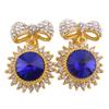 Grace Jun Fashion Bridal Austria Crystal Gold Plated Bowknot Shpae Clip on Earrings Without Piercing (blue)