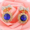 Grace Jun Fashion Bridal Austria Crystal Gold Plated Bowknot Shpae Clip on Earrings Without Piercing (blue) view 3