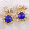 Grace Jun Fashion Bridal Austria Crystal Gold Plated Bowknot Shpae Clip on Earrings Without Piercing (blue) view 4