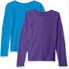 Clementine Girls' Big Everyday T-Shirts Long Sleeve Crew 2-Pack, Torquoise-Purple, L view 1
