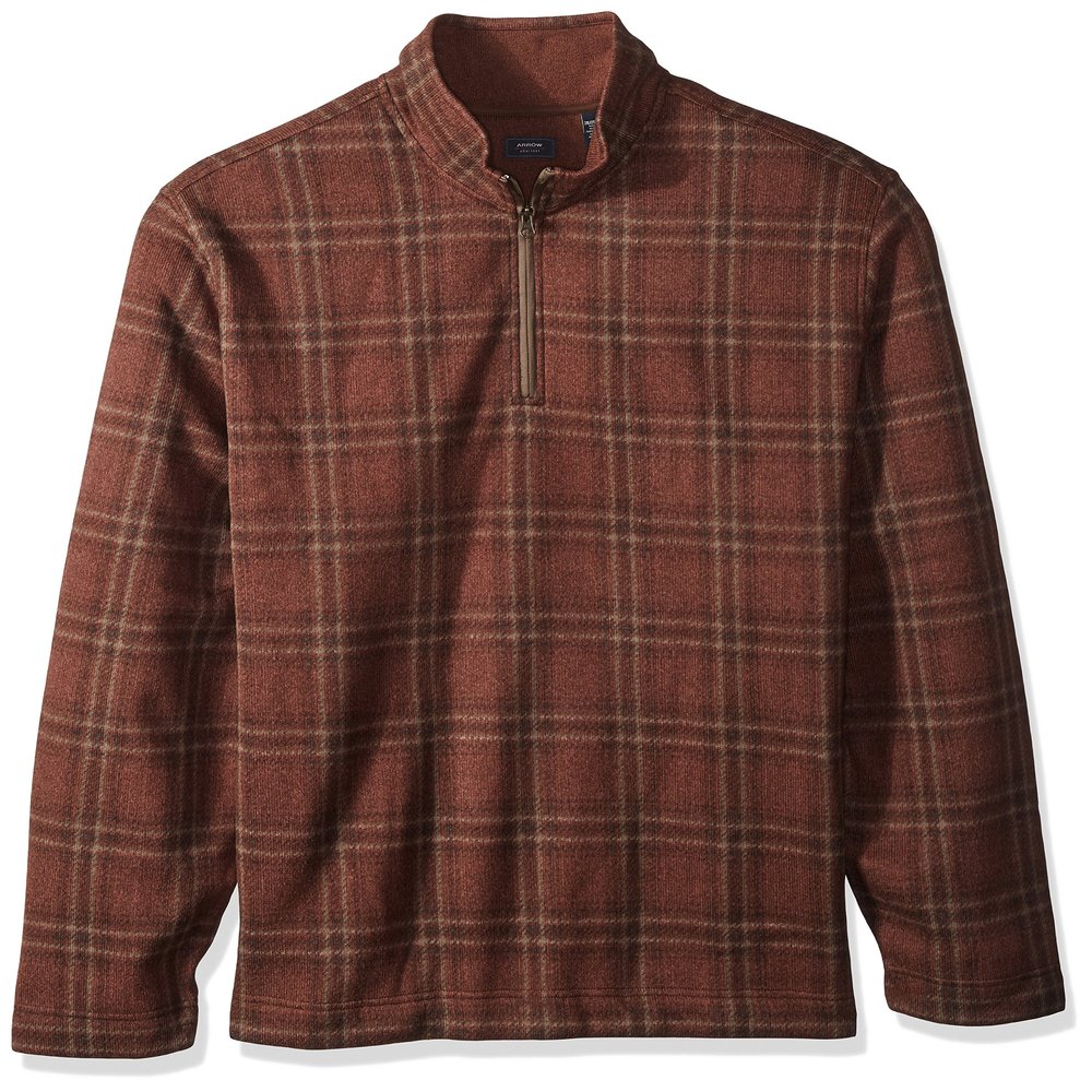 Arrow 1851 Men's Big Aberdeen Long Sleeve Sweater Fleece 1/4 Button Mock Pullover, Dark Sienna, X-Large Tall