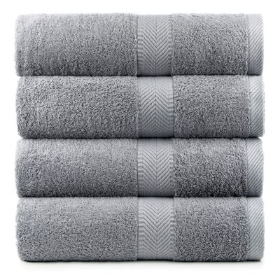 BY LORA Premium Natural Water Absorbent Bath Towel Set - Soft, Eco-Friendly, 100% Cotton Towels for Home, Spa & Gym - Silver Gray - 4-Pack