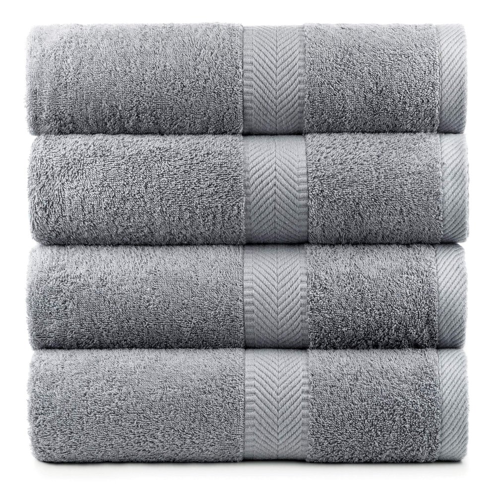 BY LORA Premium Natural Water Absorbent Bath Towel Set - Soft, Eco-Friendly, 100% Cotton Towels for Home, Spa & Gym - Silver Gray - 4-Pack
