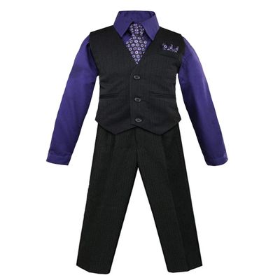 Luca Gabriel Toddler Boys' 4 Piece Pinstripe Vest Shirt Tie Pant and Hanky Set Purple - 4t