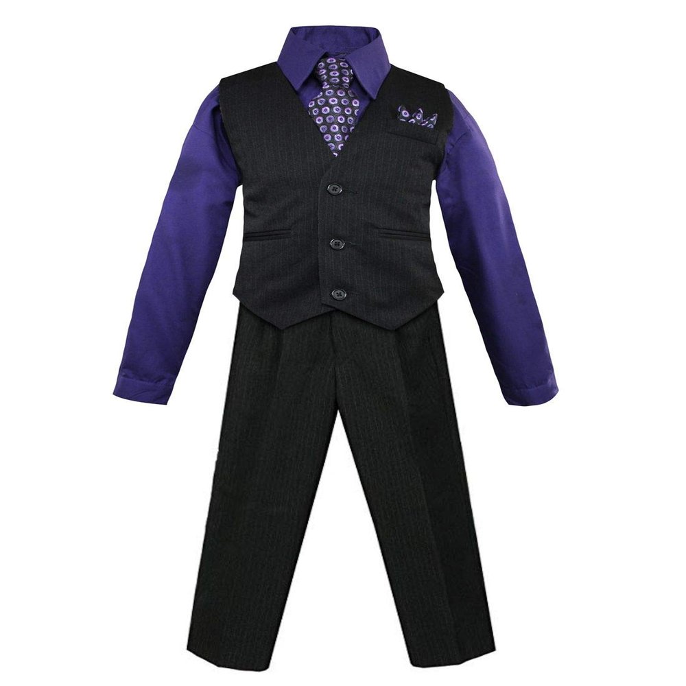Luca Gabriel Toddler Boys' 4 Piece Pinstripe Vest Shirt Tie Pant and Hanky Set Purple - 4t