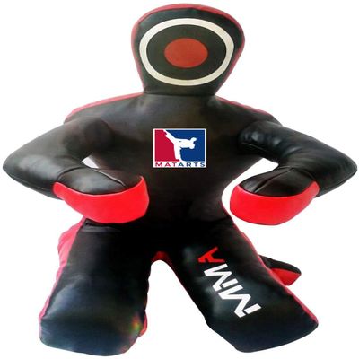 MatArts MMA Grappling Dummy BJJ jiu jitsu Training Punching Bag Combat Sports Judo Karate Taekwondo Leather Wrestling Buddies Boxing Dummy for Multiple Drills (Leather Black / Red, 70" (6 Feet))