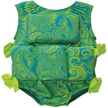 My Pool Pal Girl's or Boy's Swimwear Flotation Lifevest Swimsuit (Lime Paisley, Medium)