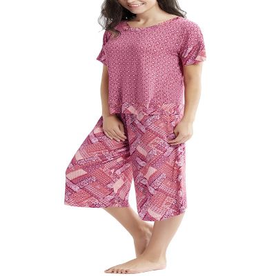 INK+IVY Pajamas for Women - Short Sleeve and Capri Pants PJ Set Loungewear, Casual Soft Breathable Sleepwear, Small, Gypsy patch 2 Piece
